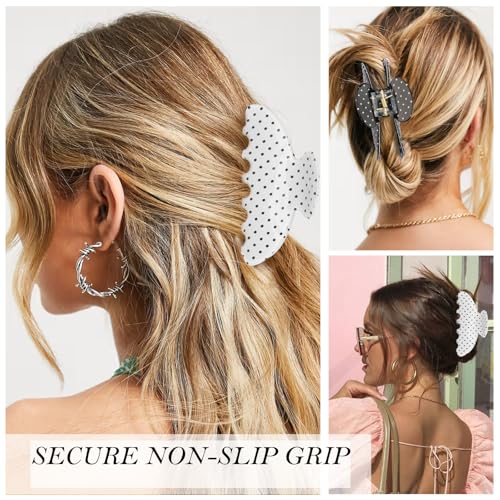 2 Pack de Pinzas de Garra con Lunares para Mujer, Pinzas Antideslizantes de Tamaño Medio, Plástico, para Cabello Grueso, Blanco y Negro con Lunares, Accesorios para el Cabello miniatura 5