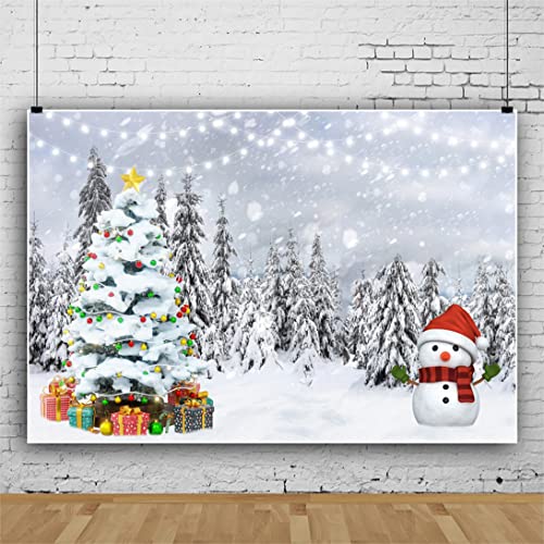 Bovlleetd 150x100cm Arbre de Noël Snowman arrière - Plan Vacances d'hiver bannière décoration Paysage Neige d'hiver Photographie arrière - Plan boîte - Cadeau colorée décoration de fête de Noël Cover