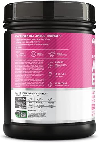 Miniatura 8 de Optimum Nutrition Amino Energy - Pre Workout with Green Tea, BCAA, Amino Acids, Keto Friendly, Green Coffee Extract, Energy Powder - Watermelon, 65
