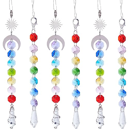 SUNNYCLUE 6Pcs Garden Suncatchers Outdoor Sun Catcher Rainbow Marker Indoor Sunlight Catcher Crystals Glass Beads Sun Moon Charms Window Hanging Ornament Prism Sunshine Catchers for Home Decor Gift