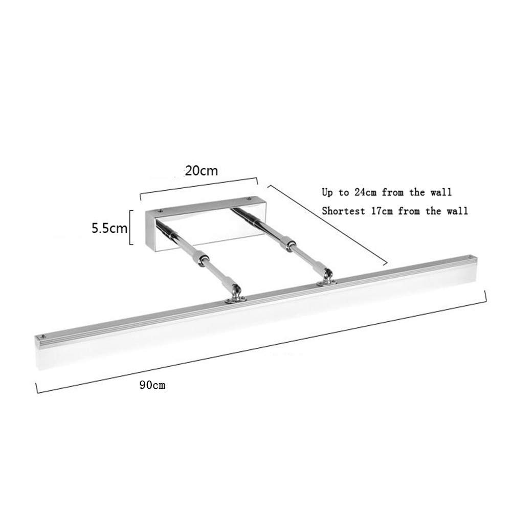 Applique da Bagno Impermeabili IP44, Lampada a LED da 20W con Angolo Regolabile per Trucco sopra la Foto, Tavolo da Trucco Lungo 90 cm, Luce Bianca Argento.