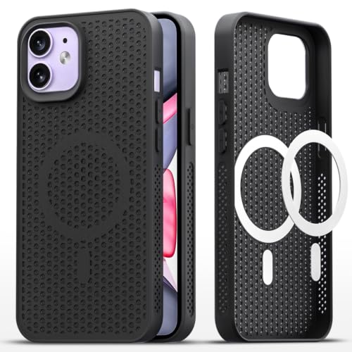 Image of Outlouders Back Cover for iPhone 11 | Honeycomb Cooling Design | Silicone Heat Dissipation | Mag-Safe Compatible | Shockproof Camera Protection Bumper Case (Black Mag-Safe)