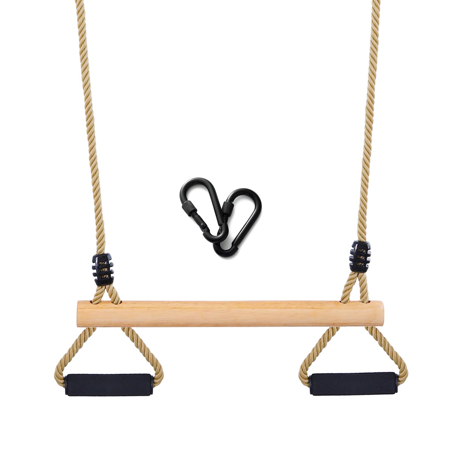 Wooden Trapeze Swing Bar with Gym Rings for Children's Swing Set Indoor Outdoor Garden,Yard,Playground (Black)