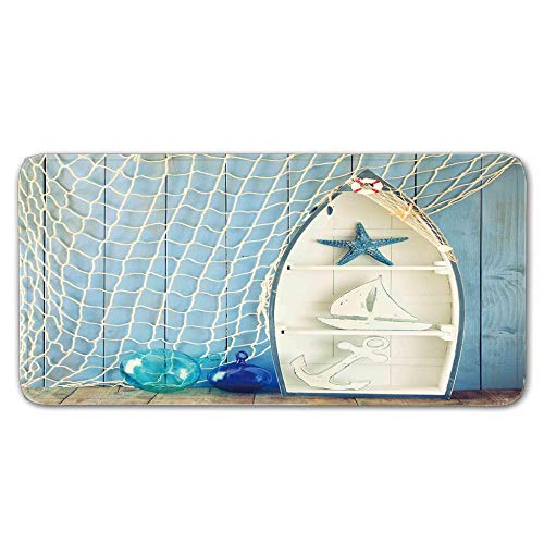 FAIEK Alfombras De Pasillo Barco Verde Largas Moquetas Largo Entrada Felpudos Patrón 3D Anti-desvanecimiento Anti-Sucio Aplicar para Ventana De Bahia Dormitorio Sala Lavable Cortable 50x80cm