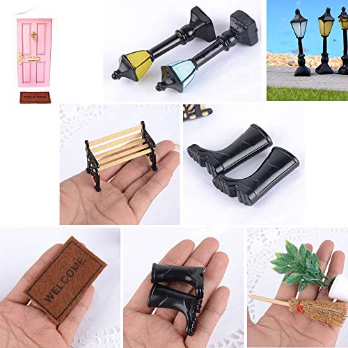 JNCH 7Stk. Miniatur Deko Puppenhaus Garten Möbel Deko Mini Holzbank Stiefel Kehrbesen Ornament Micro Landschaft Mini… – Bild 4