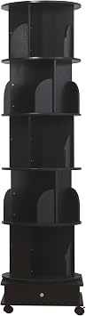 360 Plant Stand,Rotating Bookshelf Tower,5 Tiered Indoor Plant Shelf, Tall Plant Stand for Indoor Plants Multiple,Display Cabinet with Drawers and Wheels Black,6-tier