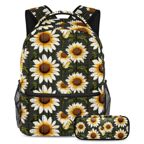 Sac à dos tournesols vintage et sa trousse pour rayonner sur le campus de l'université