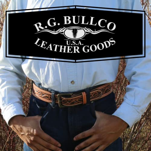R.G. BULLCO Men's 1-1/2" to 1-3/4" Genuine Premium Real Full Grain Leather Tapered Belt w. Double Edge Stitch2