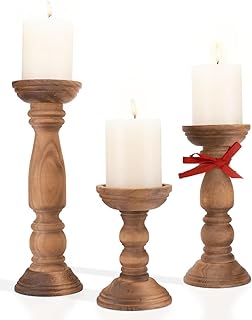 Farmhouse Wooden Candle Holders for Pillar Candles Set of 3, Rustic Wood...