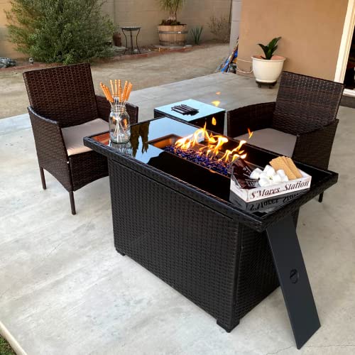 Gorilla-Gadgets-Table-Top-Fire-Pit-44-inch-Brown-Wicker-Outdoor-Patio-Gas-Fire-Pit-Table-with-50000-BTU-Heat-Aluminum-Tabletop-Glass-Wind-Guard-and-Blue-Heating-Rocks