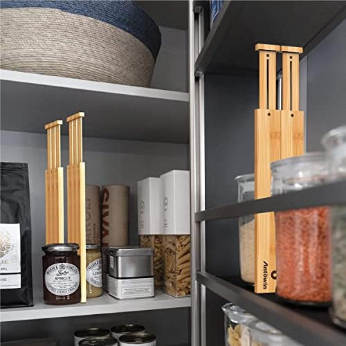 ANTOWIN Bamboo Drawer Dividers Organizers, Drawer Separators Splitter,43-56 cm Long Adjustable Spring-loaded Organizer for Large Utensil, Clothes, Tools Drawers (8+8)