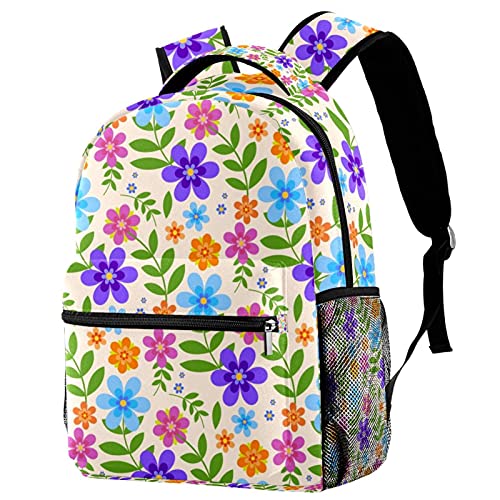 Sac à dos d'école grand compartiment motif floral rétro pour homme et femme