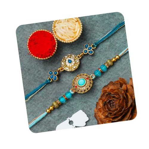Image of eCraftIndia Set of 2 Beautiful Kundan Pearls Beads Designer Rakhis with Roli Chawal Pack