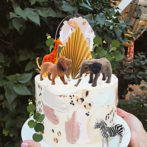 Lukinuo 20Pcs Realistic Safari Jungle Animal Cake Topper Gold Palm Eucalyptus Leaves Lion Giraffe Elephant Zebra Figures Animal Cake Decoration For Safari Jungle Wild Zoo Theme Birthday Baby Shower… #TOP4