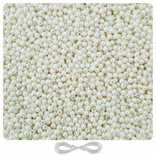 Image of 3000 Pcs Off White Beads for Bracelet Making Kit - 5 mm - Pearl Beads for Jewellery Making Kit - Pearls for Craft - 200g