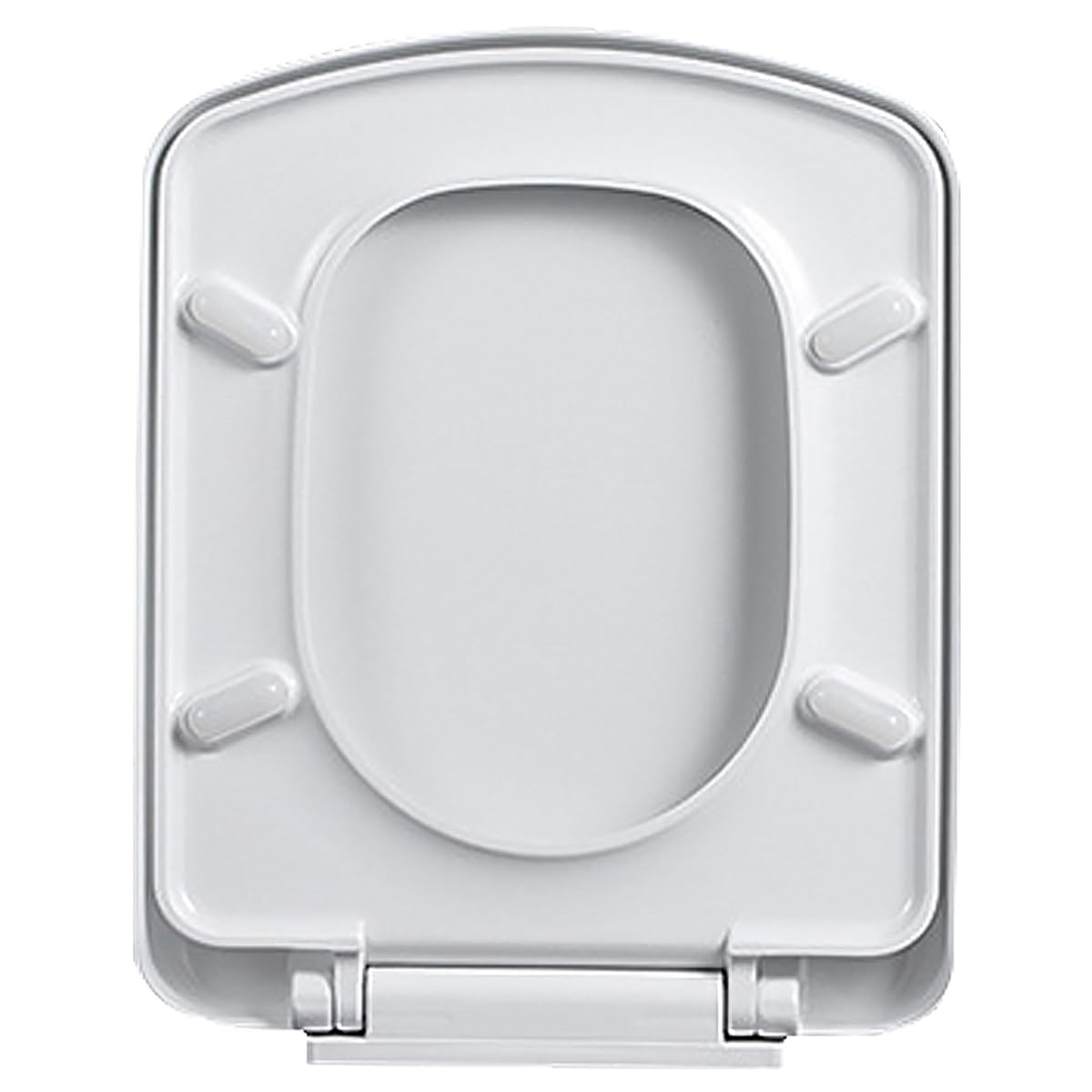 Asiento de inodoro cuadrado de cierre suave, color blanco, tapa de inodoro de baño 04E con fijación superior ajustable, bisagras de acero inoxidable, fácil montaje y limpieza (04G)