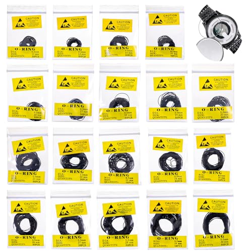 Xthrotsenk 950Pcs Watch Gaskets Assorted Watch O Rings Garskets Back Seal Rings 0.5mm 12-30mm Rubber Gasket Seal Washers Replacement Set for The Back of The Watches Repair, 19 Sizes