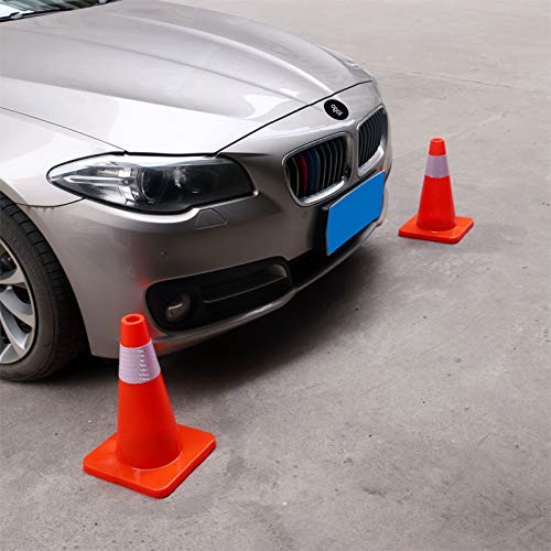[ 10 Pack ] 18" Traffic Cones PVC Safety Road Parking Cones Weighted Hazard Cones Construction Cones for Traffic Fluorescent Orange w/4" Reflective Strips Collar Traffic Safety Cones