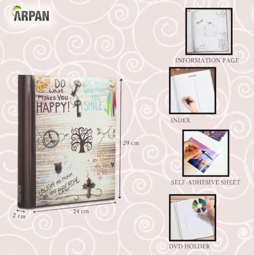 Arpan Fotoalbum, groß, selbstklebend, Motiv „Life Inspirational Slogans“, 24.5 cm x 2.5 cm x 29 cm, cremefarben – Ansicht 3