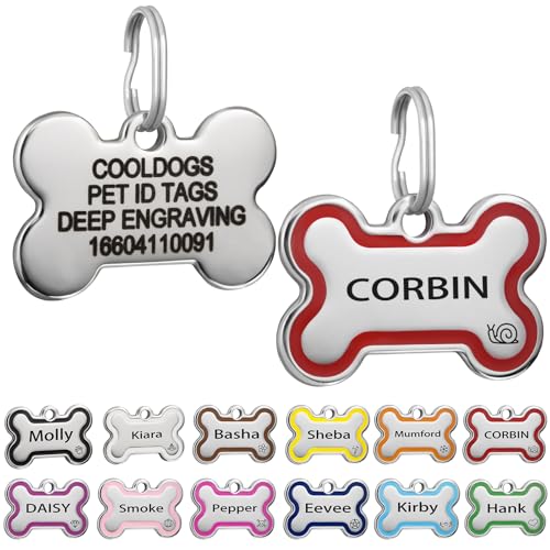 CoolDogs Stainless Steel Enamel Pet ID Tags for Dogs and Cats, Personalized Dog Tags,Cat Tags,Custom Engraved Dog Name Tag,Cat Name Tag with up to 5 Lines of Text on Both Sides (Red, Small)