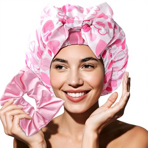 Years Calm Extra Large Shower Cap for Long Thick Hair Waterproof Double Layer Bath Cap with Satin Lining Secure Elastic Fit for Braids Curls & Extensions