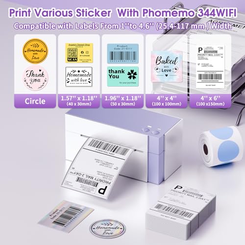 Image of Phomemo 344WF Shipping Label Printer, [Upgraded] WiFi 300DPI Thermal Labels Printer for Shipping Packages, 4x6 Label Printers Compatible with iOS, Android and PC Etsy Ebay USPS, IF Design Award 2024