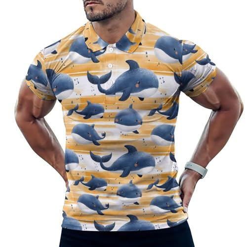Polo de golf pour homme doux manches courtes respirant imprimé baleine
