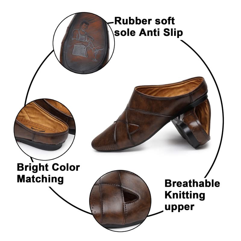 Image of Zixer Summer Urban Men's Shoes Luxury Synthetic Leather Mule Loafers Men's Shoes Handmade Ultra Premium Lightweighted Daily Easy Wear Open Back Half Cut Trending Classic Slip On Shoes for Men