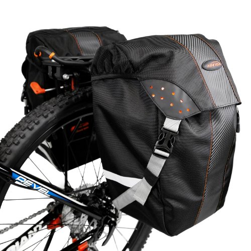 Ibera Bicycle Bag PakRak Clip-On Quick-Release All Weather Bike Panniers (Pair), Includes Rain Cover , Black - Thumbnail 3