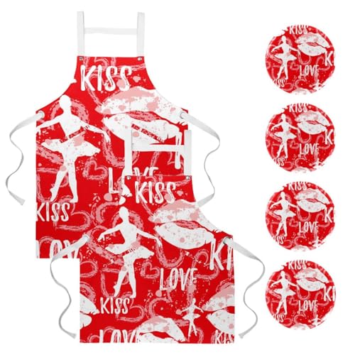 Tablier de serveuse pour cuisine et pâtisserie lot de 2 avec broches motif ballerine abstrait