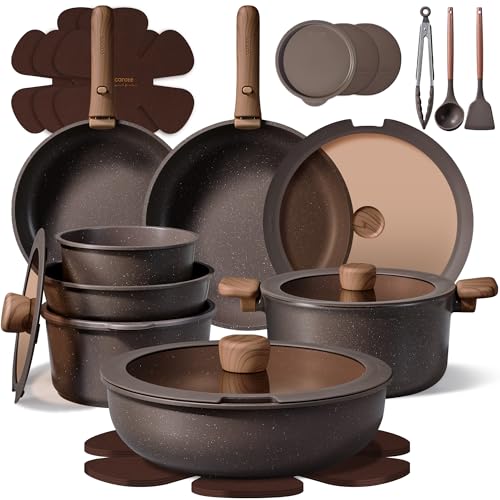 CAROTE 27pcs Pots and Pans Set Non Stick Detachable Handle Cookware
