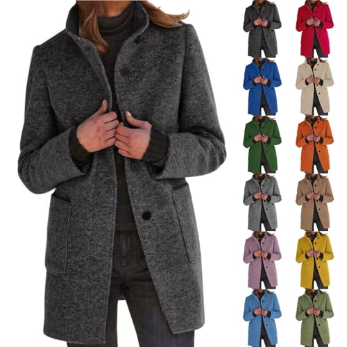 Damen Mantel Lang Wollmantel Wintermantel Elegant Trenchcoat Herbst Warm Winterjacke Einfarbig Reverskragen Langarm Woll Klassische Damenmäntel Wintercoat Warmer Mantel Für...