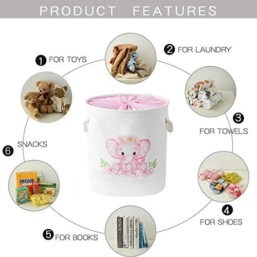 Inough Pink Baskets Laundry Baskets Kids Laundry Hamper, Pink Baby Hamper Elephant Basket Large Collapsible Kids Hamper With Handles Waterproof Storage Basket For Dormitory Laundry Kidsroom #TOP5