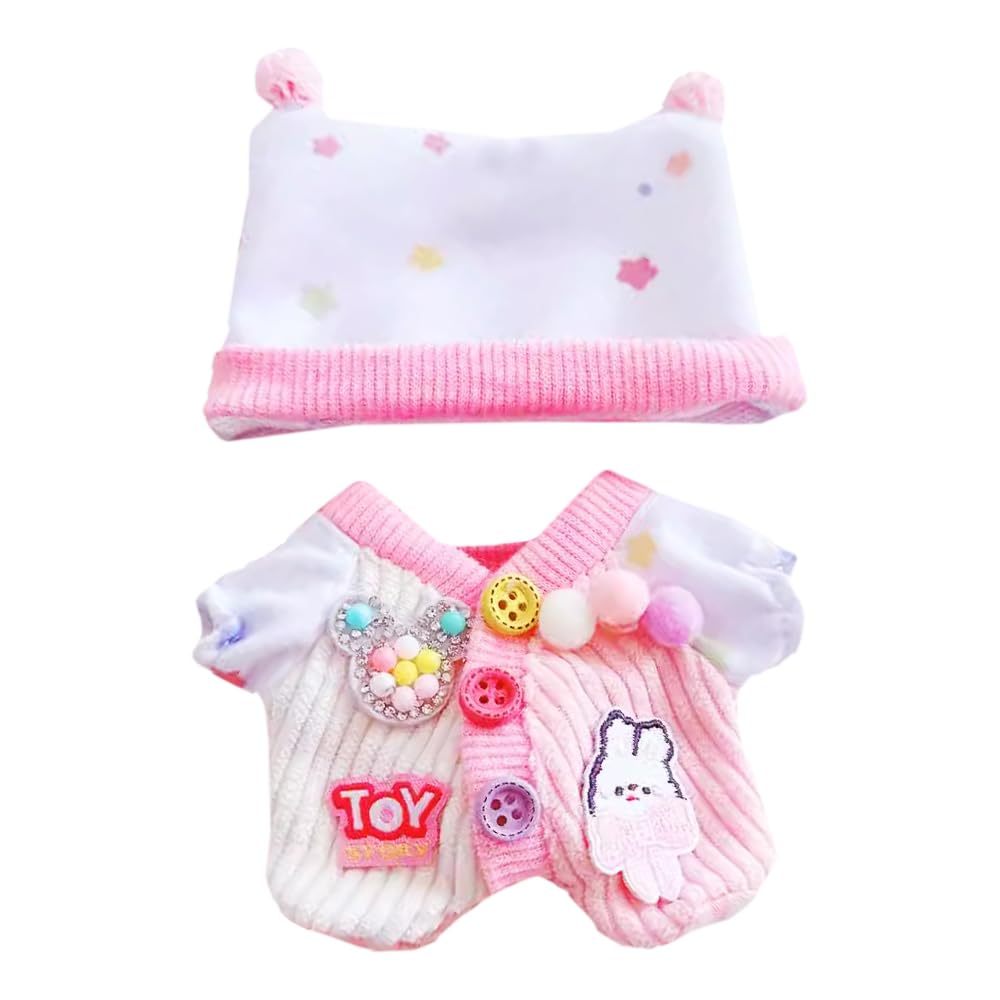 niannyyhouse 10cm~15cm 20cm Plush Doll Clothes Hat Bodysuit Crawling Suit Doll Dressup (Pink-20cm)