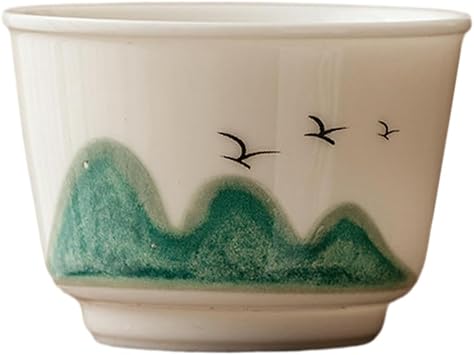 Home tea drinking sheep fat jade hospitality ceramic Kung Fu teacup-Wanli Shanhe sheep fat jade porcelain- cup [green]