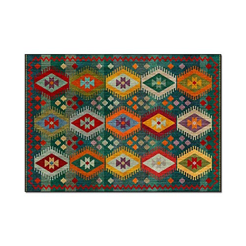 Tapis de salon ethnique rétro vert grand format doux et lavable - 4
