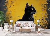Carta Da Parati 500 x 280 cm Schizzi D'inchiostro Gatto Nero 3D Animali Arte FotoMurale Non tessuto Decorazione Murale Lavabile Impermeabile per Salotto Camera da Letto Ufficio Casa A-845