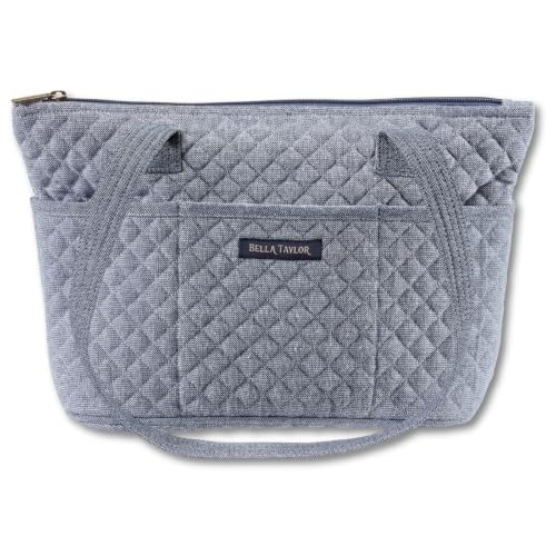 Bella Taylor Small Tote, Quilted Shoulder Bag, Blue Chambray