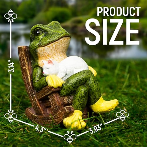 Miniature Frog Garden Statue with Cat Figurine, Frog Gifts, 3.14'' Outdoor Decorations for Yard and Garden
