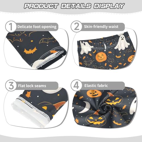 Black Halloween Pumpkin Bats Girls Leggings Soft Stretch Workout Yoga Dance Pants for Kids Casual Tights3