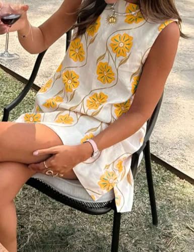 Image of Womens Summer Floral Print Mini Dress Romantic Sleeveless Shift Short Dress Vacation Fairy Dresses