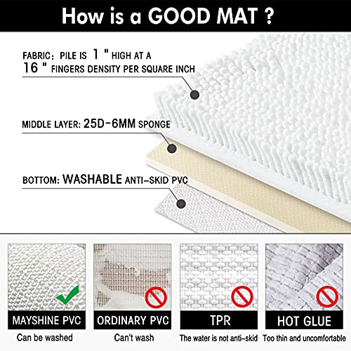Mayshine Soft Plush Chenille Around Toilet - Cold Feet Protector Bathroom Rug, Absorbent Microfiber Contour/U Shape Bath Mat, Machine Washable, Non-Slip Grip, Quick-Dry, Thick Shaggy (White, 24"X20") #TOP6