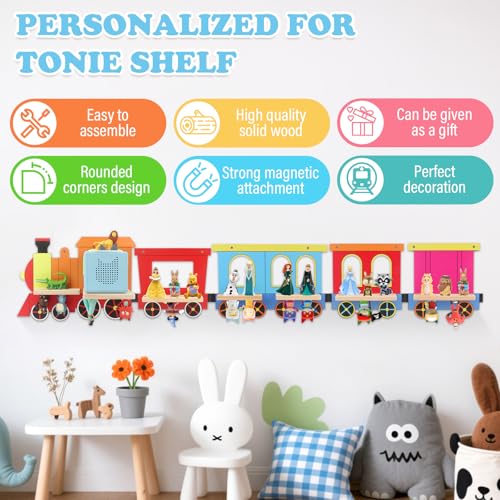 Image of for TonieBox 1 /2 Tonies Figures Organizer Storage Wall Shelf | Colorful Little Five-Train Magnetic Floating Shelves Display Collection for 30~40 Tonie Box Characters