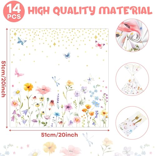 Party Greeting PG0824 14 Pcs Floral Cloth Napkins 20 X 20 Inch Washable Wild Flower Dinner Napkins Tea Party Floral Cloth Napkins For Family Dining Party Wedding Floral Party Dinner Decoration thumb #1