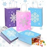 21 Pieces Snowflake Party Favors Bags Frozen Gift Bags Winter Candy Treat Goodie Bags Winter Wonderland Kraft Paper Bags with Handles for Snowflake Theme Winter Holiday Birthday Party Supplies