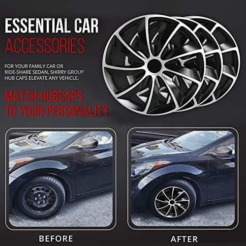 Wheel Cover Kit, 17 Inch Hubcaps Set of 4 Automotive Hub Caps with Universal Snap-On Retention Rings, 2-Tone ABS Plastic Black and Silver Rim Covers for All Makes, Models (SG-5084-DP-17) by Shirry Group - Image 6