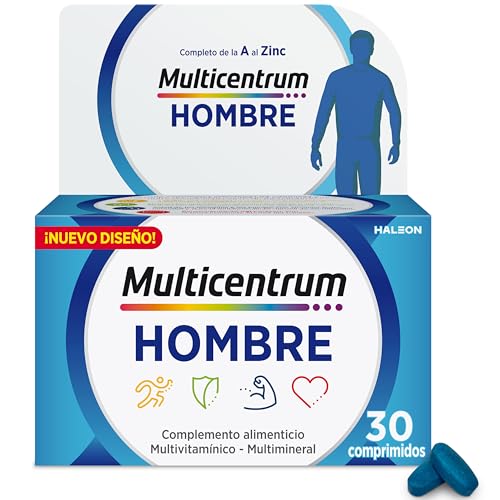 Multicentrum Hombre Complemento Alimenticio Multivitamínico y Multimineral Para Hombres, Sin Gluten, Con Vitamina C y D, 30 Comprimidos