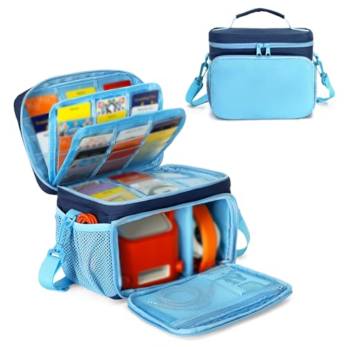 Image of LoDrid Travel Carrying Case Compatible with YOTO Player (3rd Gen.), Audio Card Holder Holds up to 54 Cards with Shoulder Strap, Blue, Bag Only