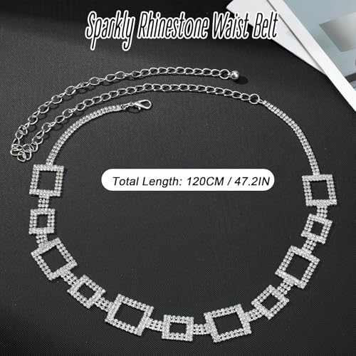 Sparkly Rhinestone Dress Belt, Silver Crystal Chain Belt, Fashion Waist Accessories for Women, Adjustable Bling Belts for Wedding Party2