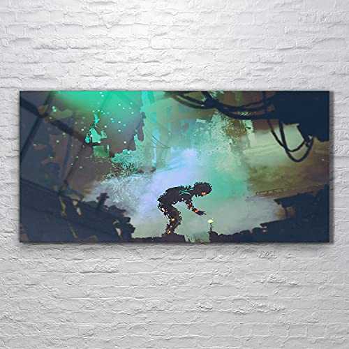 Art mural de prestige en verre trempé Coloray 120x60 cm motif Robot flowers city